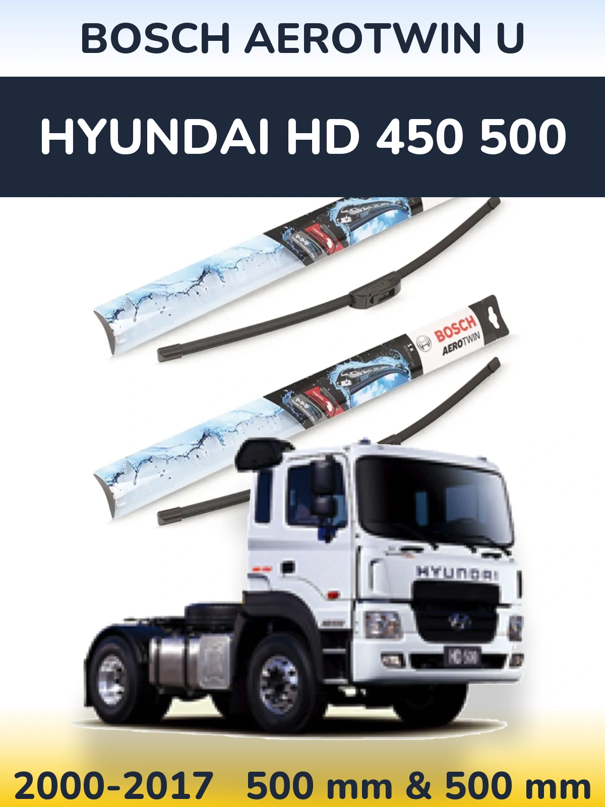 Komplet przednich wycieraczek BOSCH AeroTwin U 500 & 500 mm do Hyundai HD 450 500 2000-2017