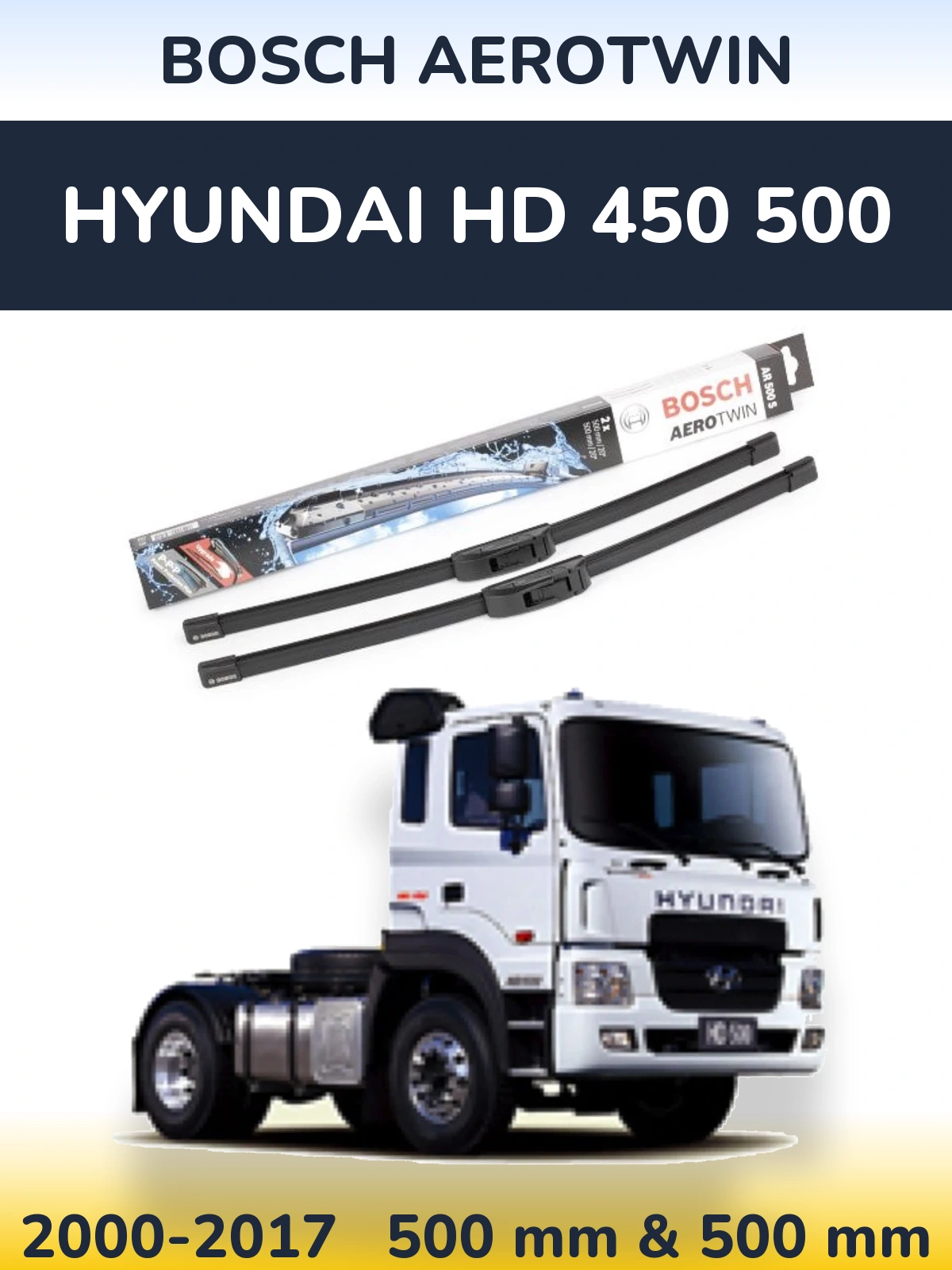Komplet przednich wycieraczek BOSCH AeroTwin 500 & 500 mm do Hyundai HD 450 500 2000-2017