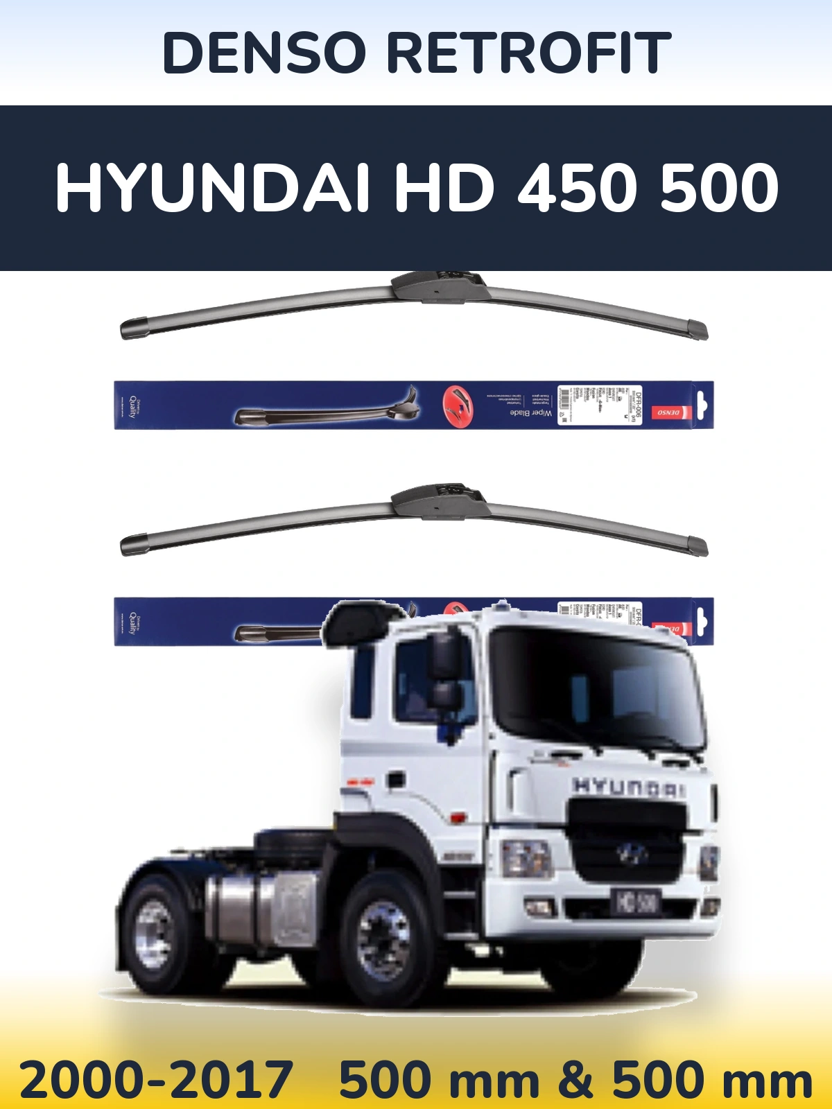 Komplet przednich wycieraczek Denso Retrofit 500 & 500 mm do Hyundai HD 450 500 2000-2017