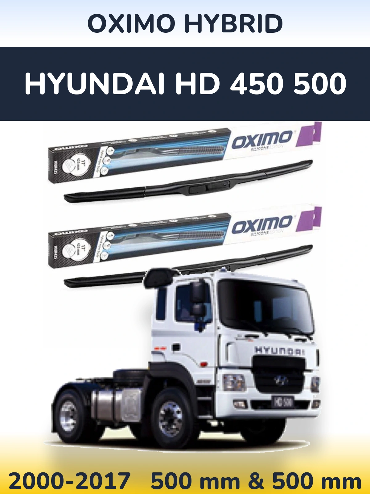Комплект передних дворников Oximo Hybrid 500 & 500 мм для Hyundai HD 450 500 2000-2017