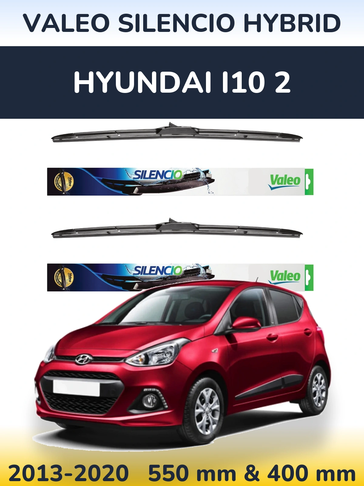 Komplet przednich wycieraczek Valeo Silencio Hybrid 550 & 400 mm do Hyundai i10 2 2013-2020