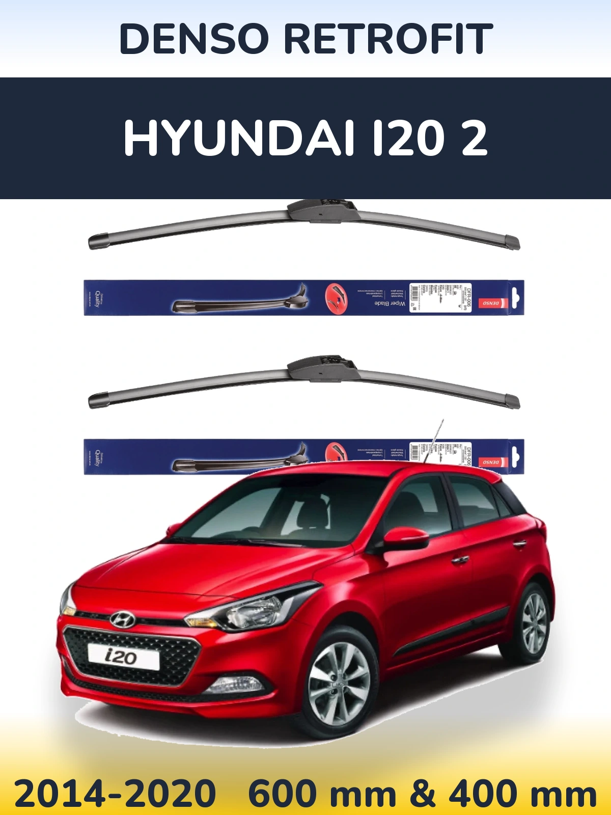 Komplet przednich wycieraczek Denso Retrofit 600 & 400 mm do Hyundai i20 2 2014-2020