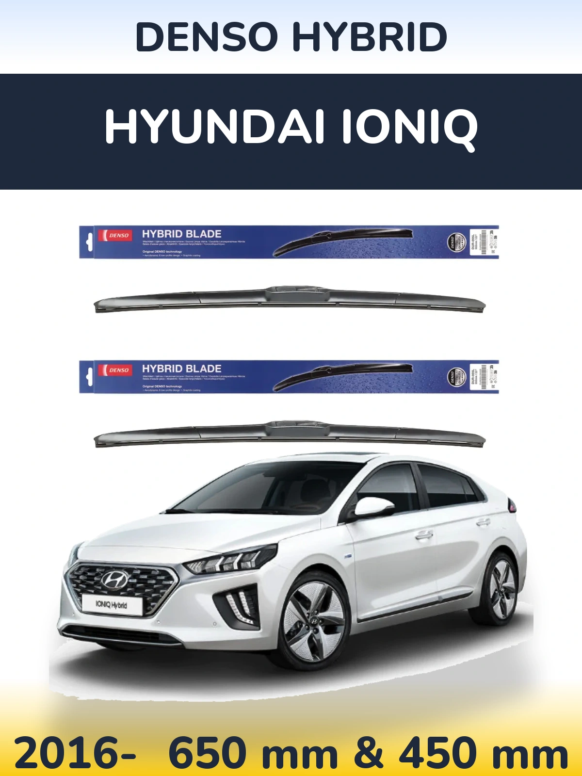 Komplet przednich wycieraczek Denso Hybrid 650 & 450 mm do Hyundai IONIQ 2016-2026