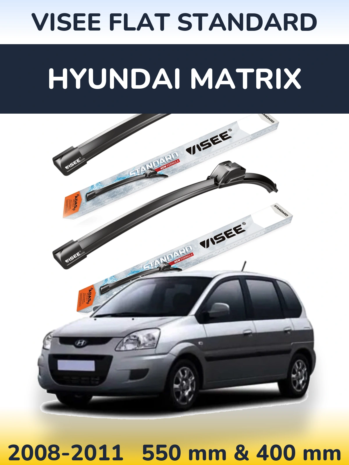 Комплект передних дворников VISEE FLAT STANDARD 550 & 400 мм для Hyundai Matrix 2008-2011