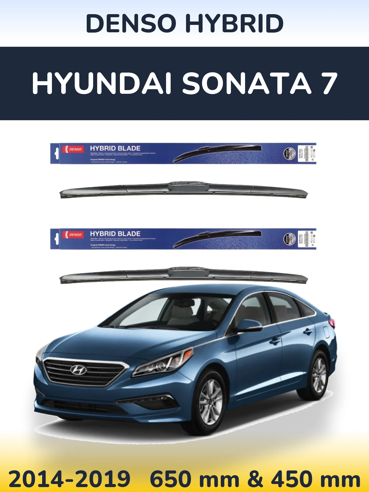 Komplet przednich wycieraczek Denso Hybrid 650 & 450 mm do Hyundai Sonata 7 2014-2019