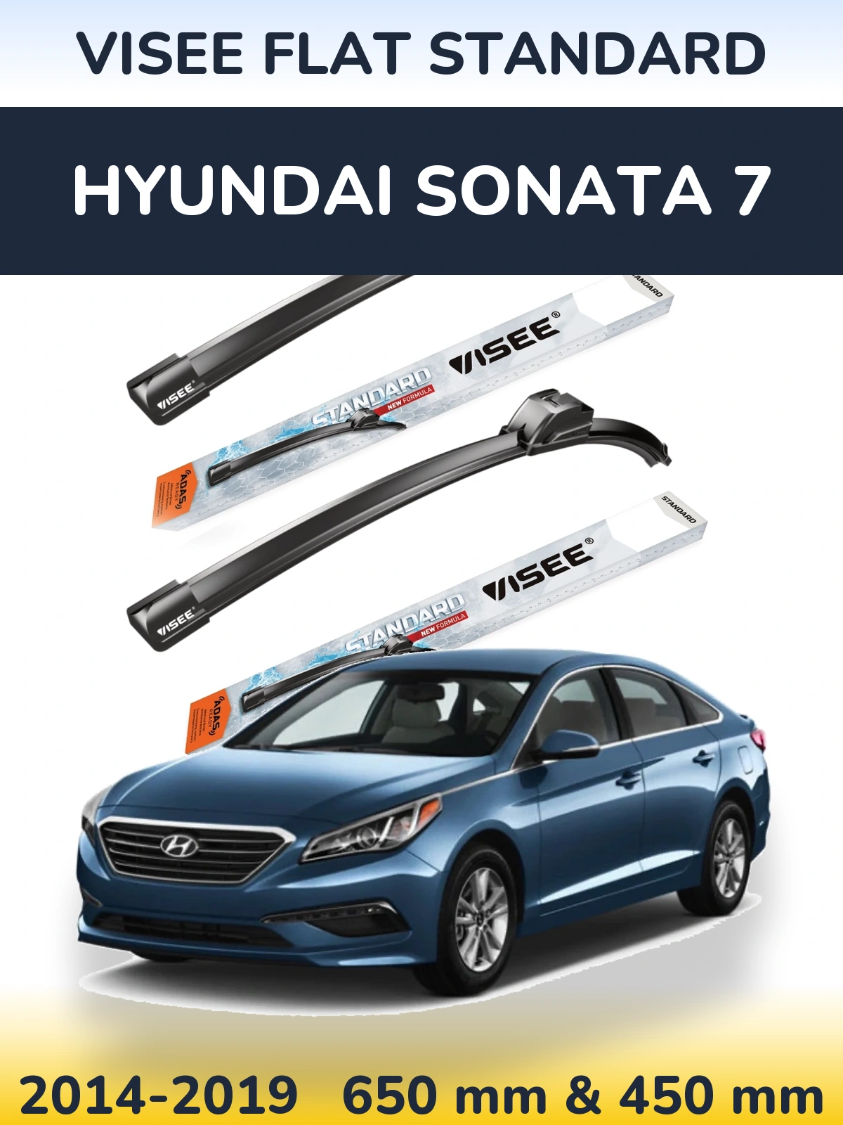 Komplet przednich wycieraczek VISEE FLAT STANDARD 650 & 450 mm do Hyundai Sonata 7 2014-2019