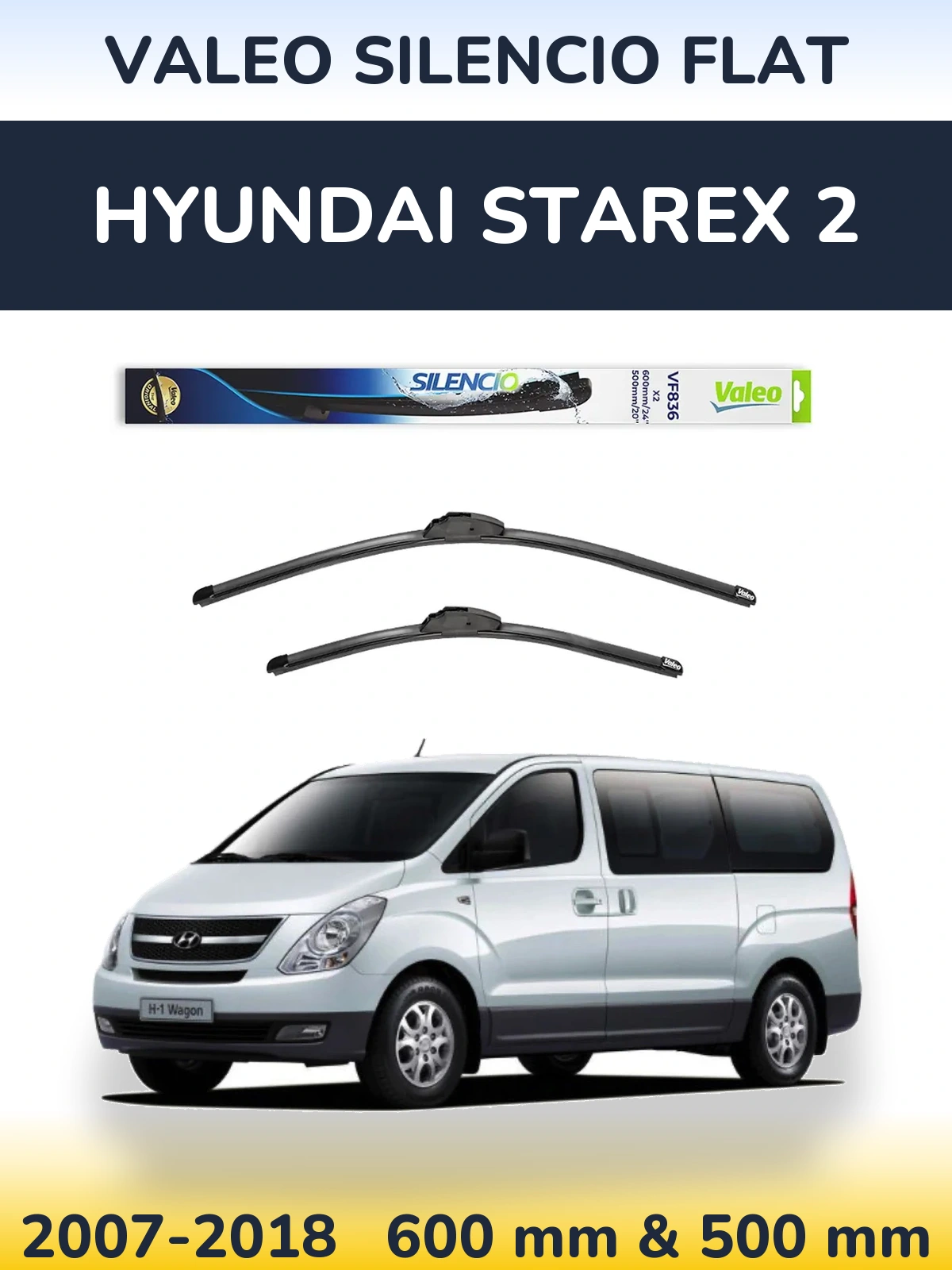 Komplet przednich wycieraczek Valeo Silencio Flat 600 & 500 mm do Hyundai Starex 2 2007-2018