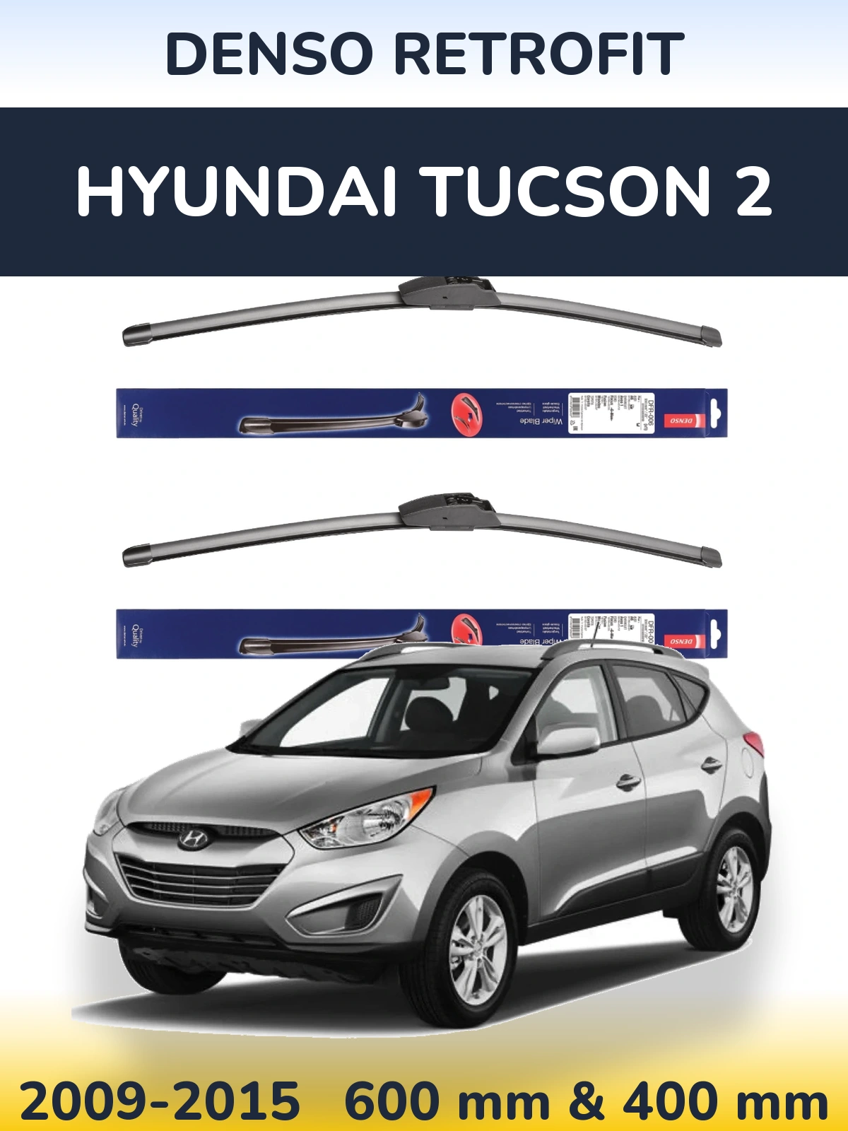 Front wiper blade set Denso Retrofit 600 & 400 mm for Hyundai Tucson 2 2009-2015