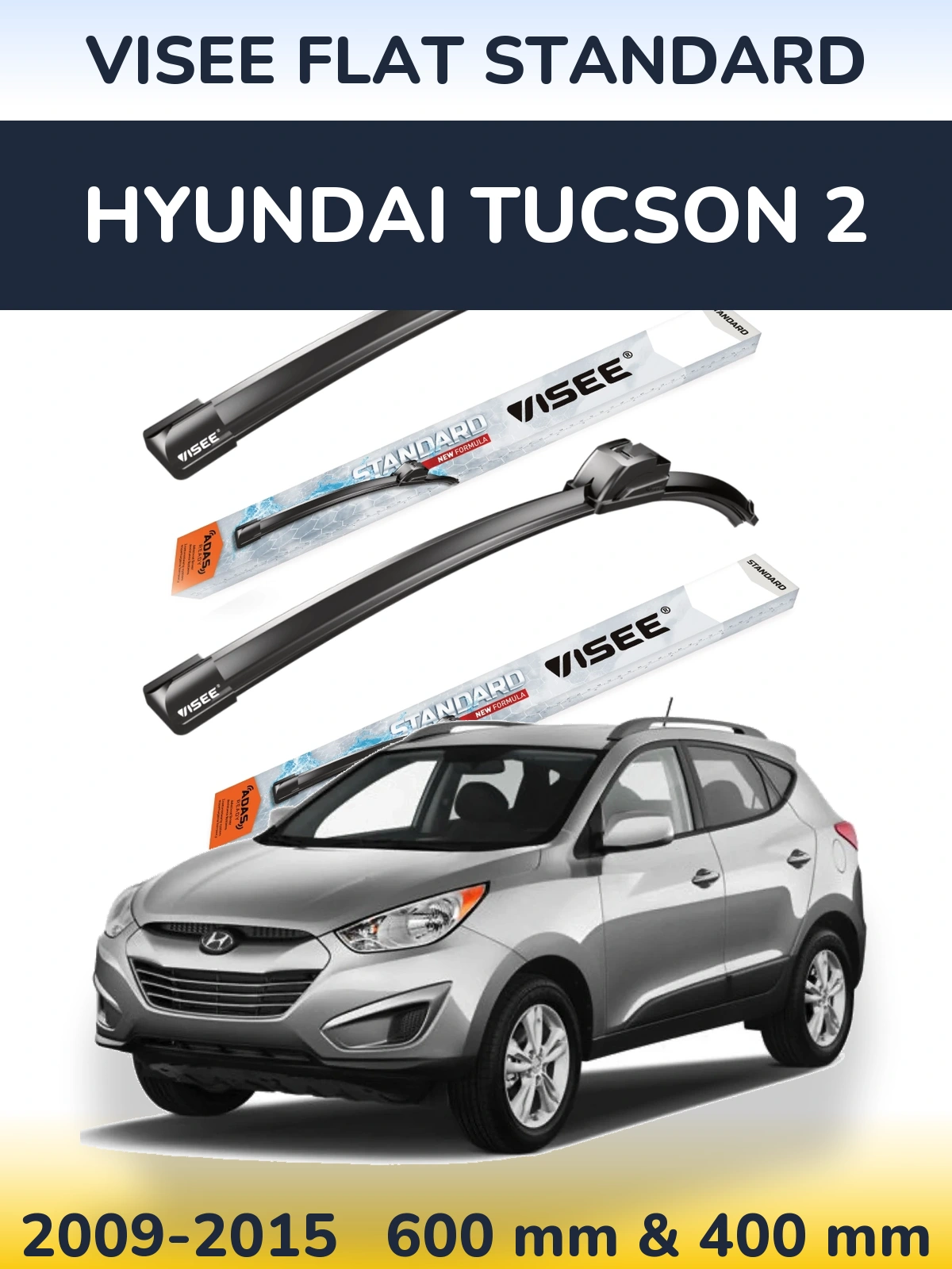 Комплект передних дворников VISEE FLAT STANDARD 600 & 400 мм для Hyundai Tucson 2 2009-2015