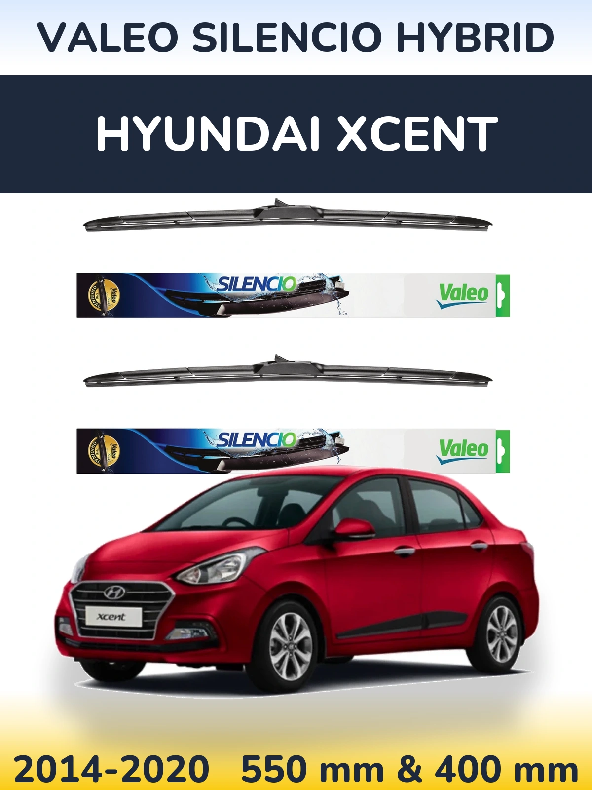 Комплект передних дворников Valeo Silencio Hybrid 550 & 400 мм для Hyundai Xcent 2014-2020