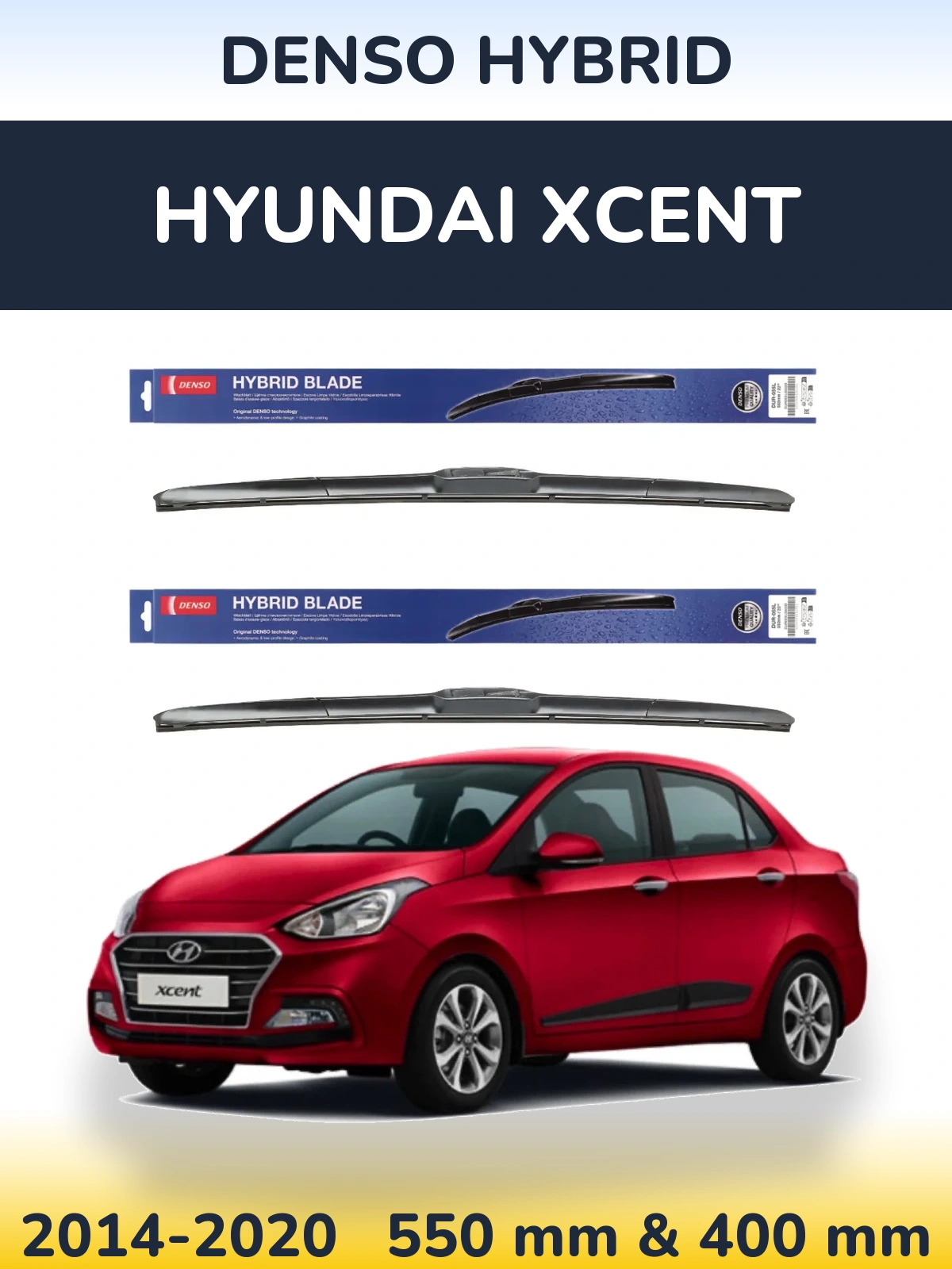 Комплект передних дворников Denso Hybrid 550 & 400 мм для Hyundai Xcent 2014-2020