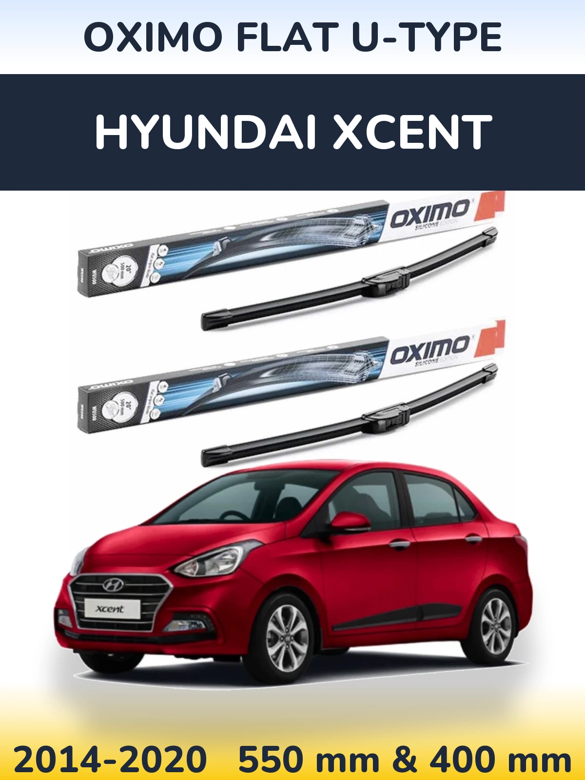 Комплект передних дворников Oximo Flat U-type 550 & 400 мм для Hyundai Xcent 2014-2020