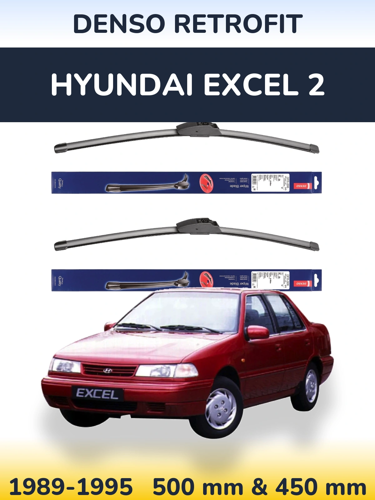 Комплект передних дворников Denso Retrofit 500 & 450 мм для Hyundai Excel 2 1989-1995