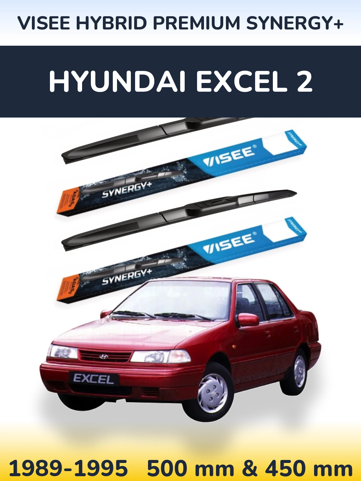 Комплект передних дворников VISEE HYBRID PREMIUM SYNERGY+ 500 & 450 мм для Hyundai Excel 2 1989-1995