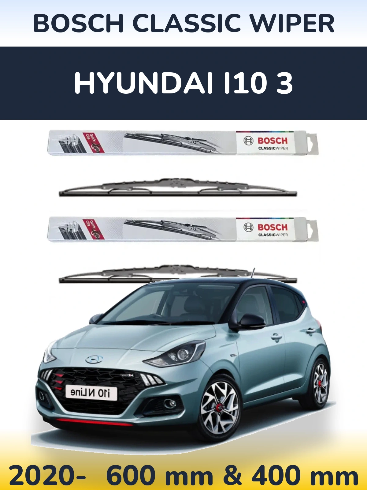 Komplet przednich wycieraczek BOSCH Classic Wiper 600 & 400 mm do Hyundai i10 3 2020-2026