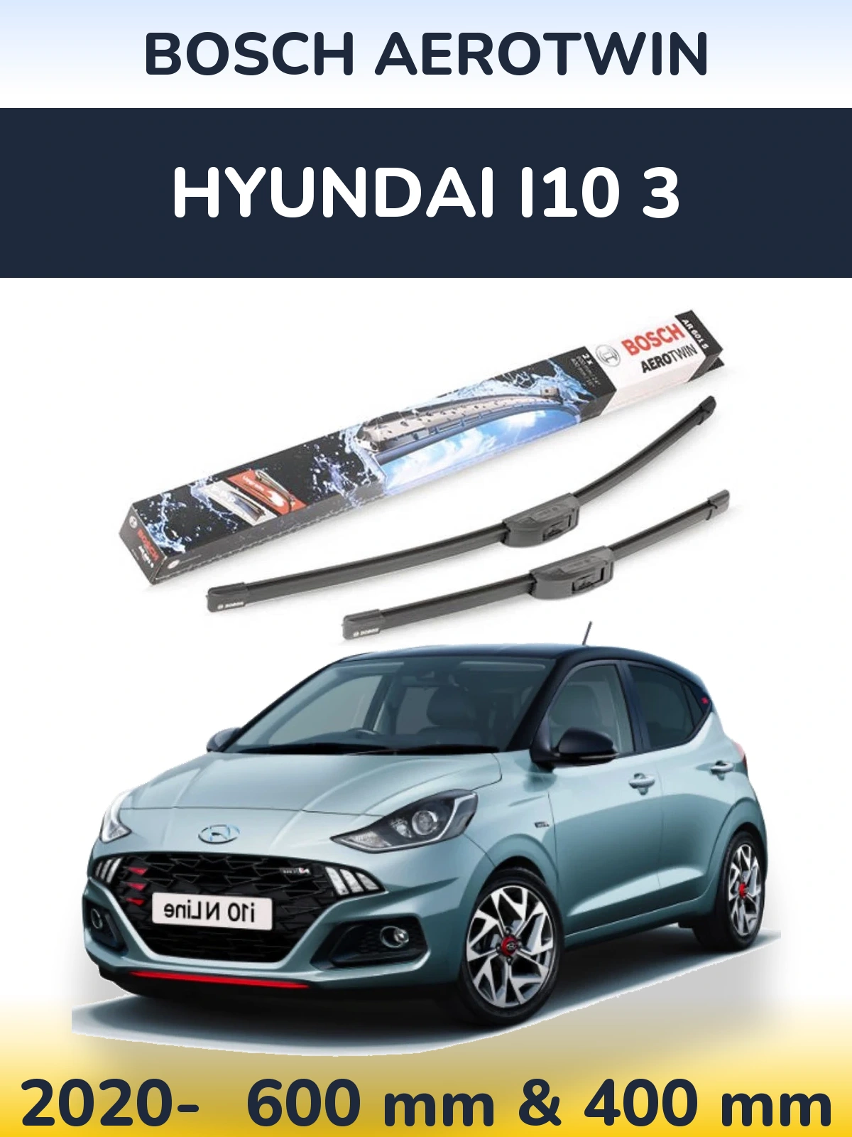 Комплект передних дворников BOSCH AeroTwin 600 & 400 мм для Hyundai i10 3 2020-2026
