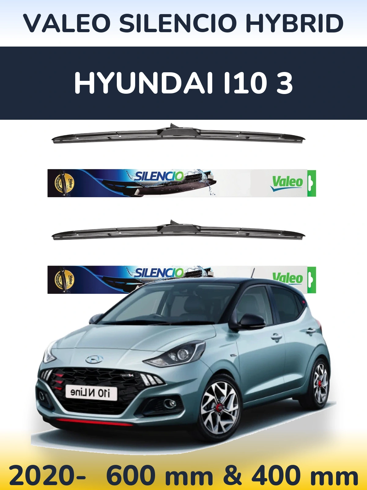Комплект передних дворников Valeo Silencio Hybrid 600 & 400 мм для Hyundai i10 3 2020-2026