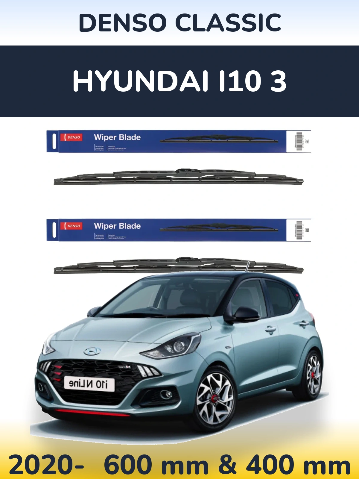 Komplet przednich wycieraczek Denso Classic 600 & 400 mm do Hyundai i10 3 2020-2026