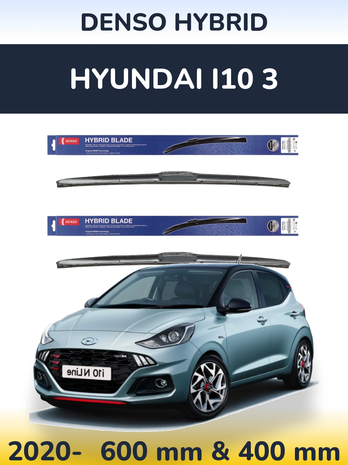 Komplet przednich wycieraczek Denso Hybrid 600 & 400 mm do Hyundai i10 3 2020-2026