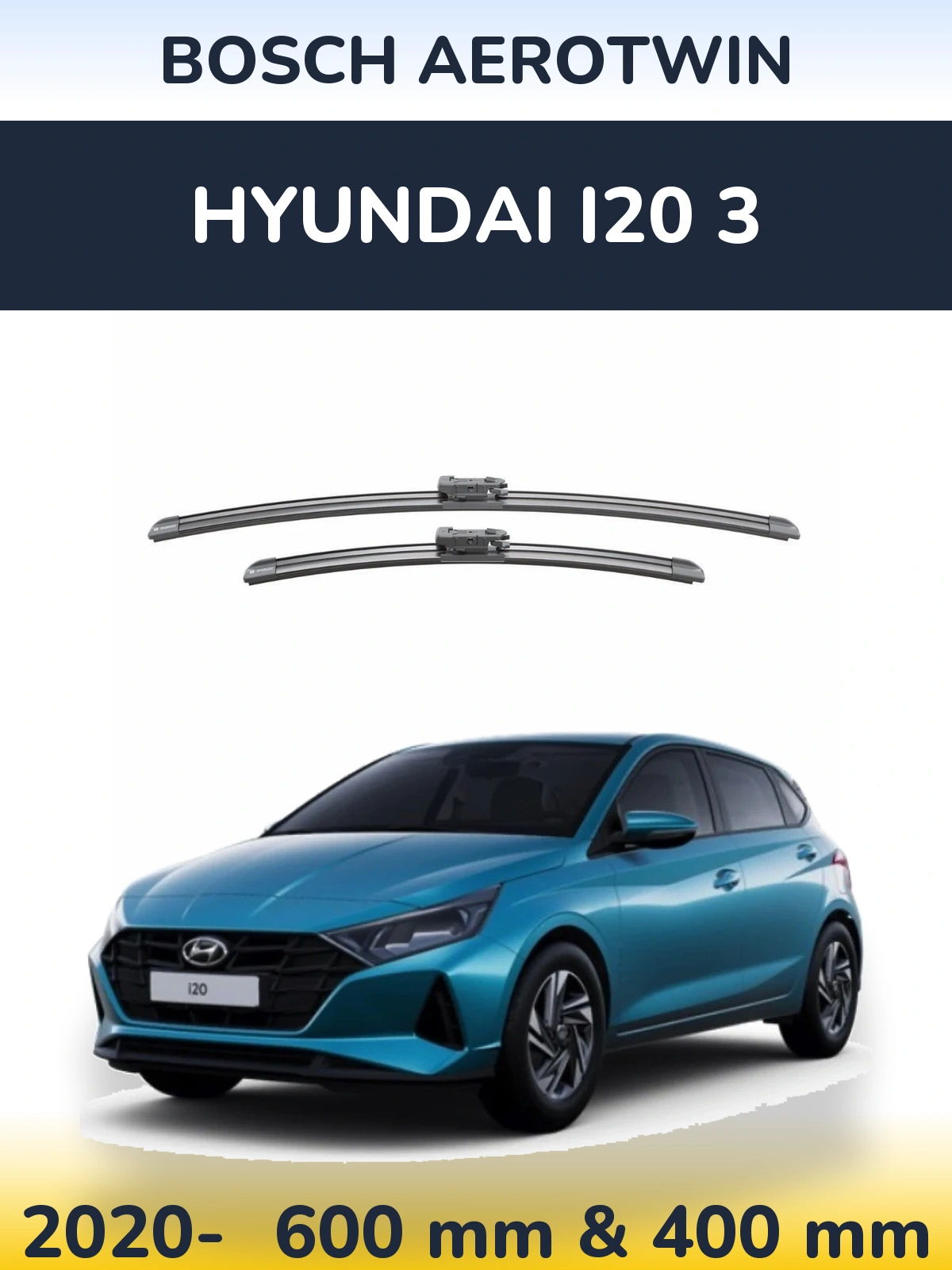 Komplet przednich wycieraczek BOSCH AeroTwin 600 & 400 mm do Hyundai i20 3 2020-2026