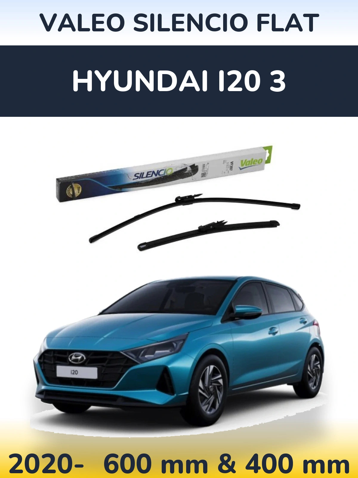 Komplet przednich wycieraczek Valeo Silencio Flat 600 & 380 mm do Hyundai i20 3 2020-2026