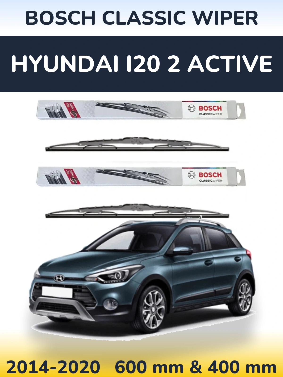 Komplet przednich wycieraczek BOSCH Classic Wiper 600 & 400 mm do Hyundai i20 2 Active 2014-2020
