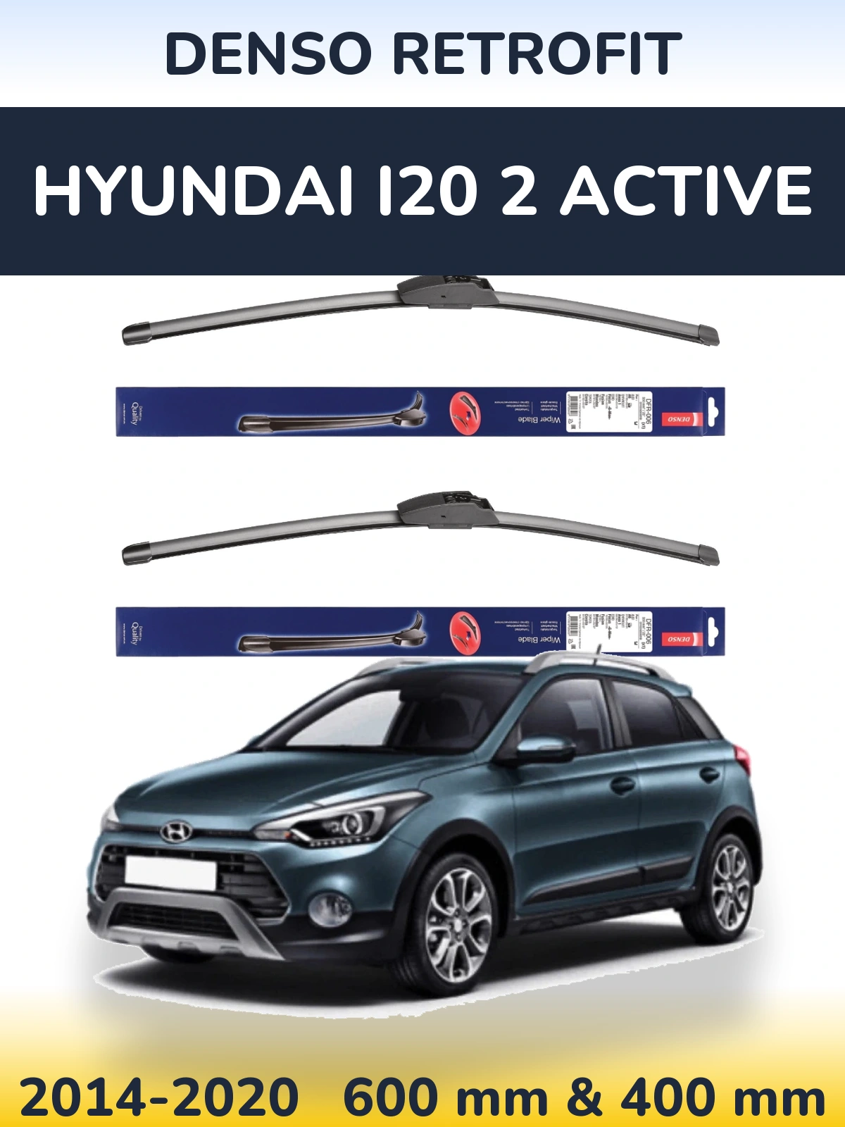 Komplet przednich wycieraczek Denso Retrofit 600 & 400 mm do Hyundai i20 2 Active 2014-2020