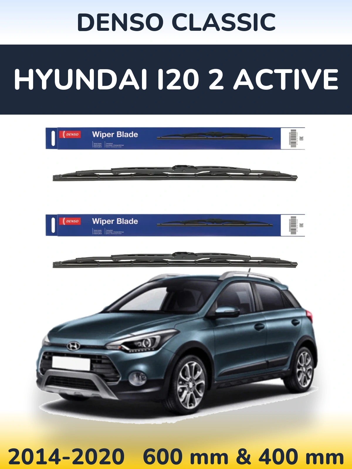 Komplet przednich wycieraczek Denso Classic 600 & 400 mm do Hyundai i20 2 Active 2014-2020
