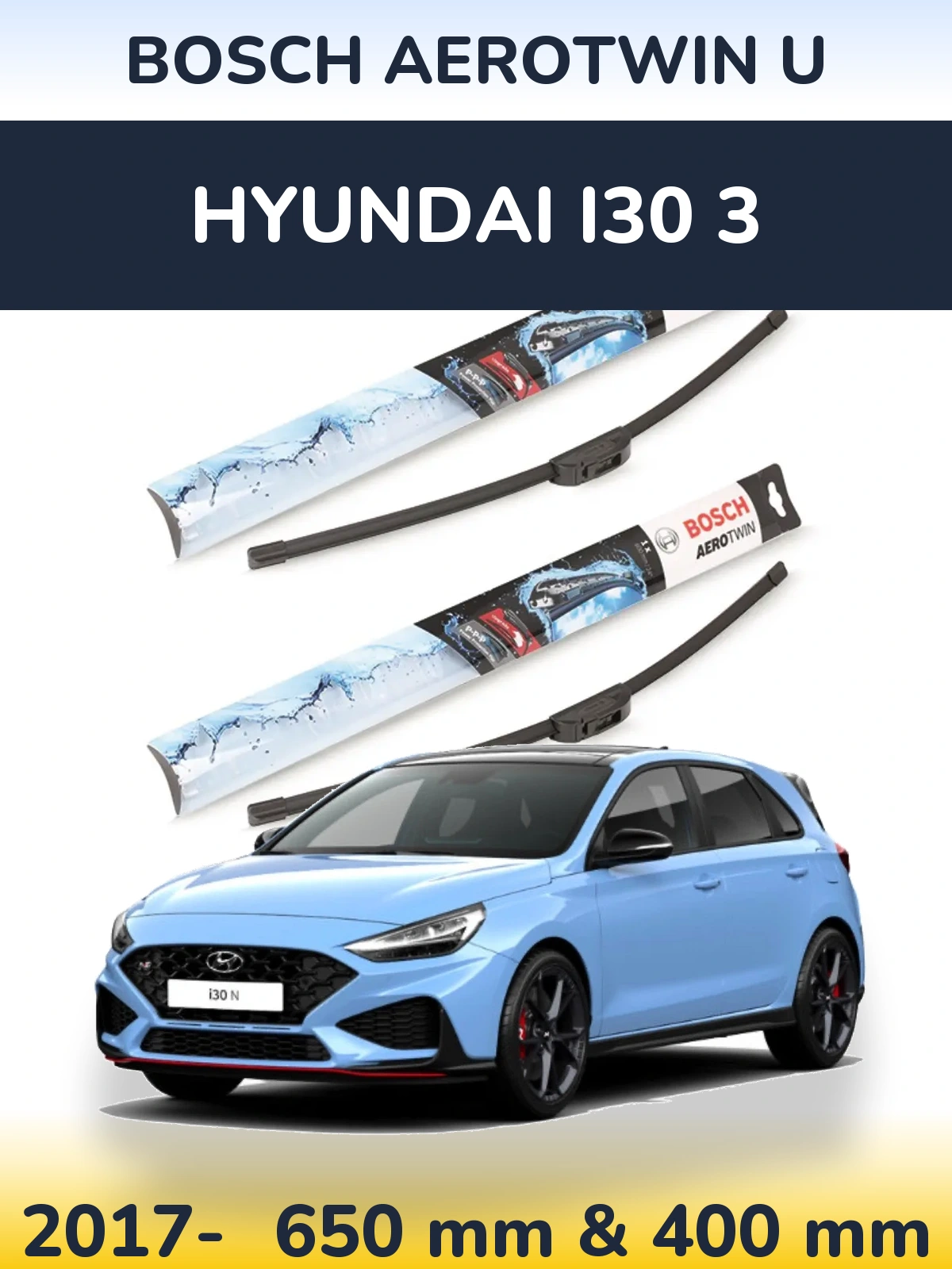 Komplet przednich wycieraczek BOSCH AeroTwin U 650 & 400 mm do Hyundai i30 3 2017-2026