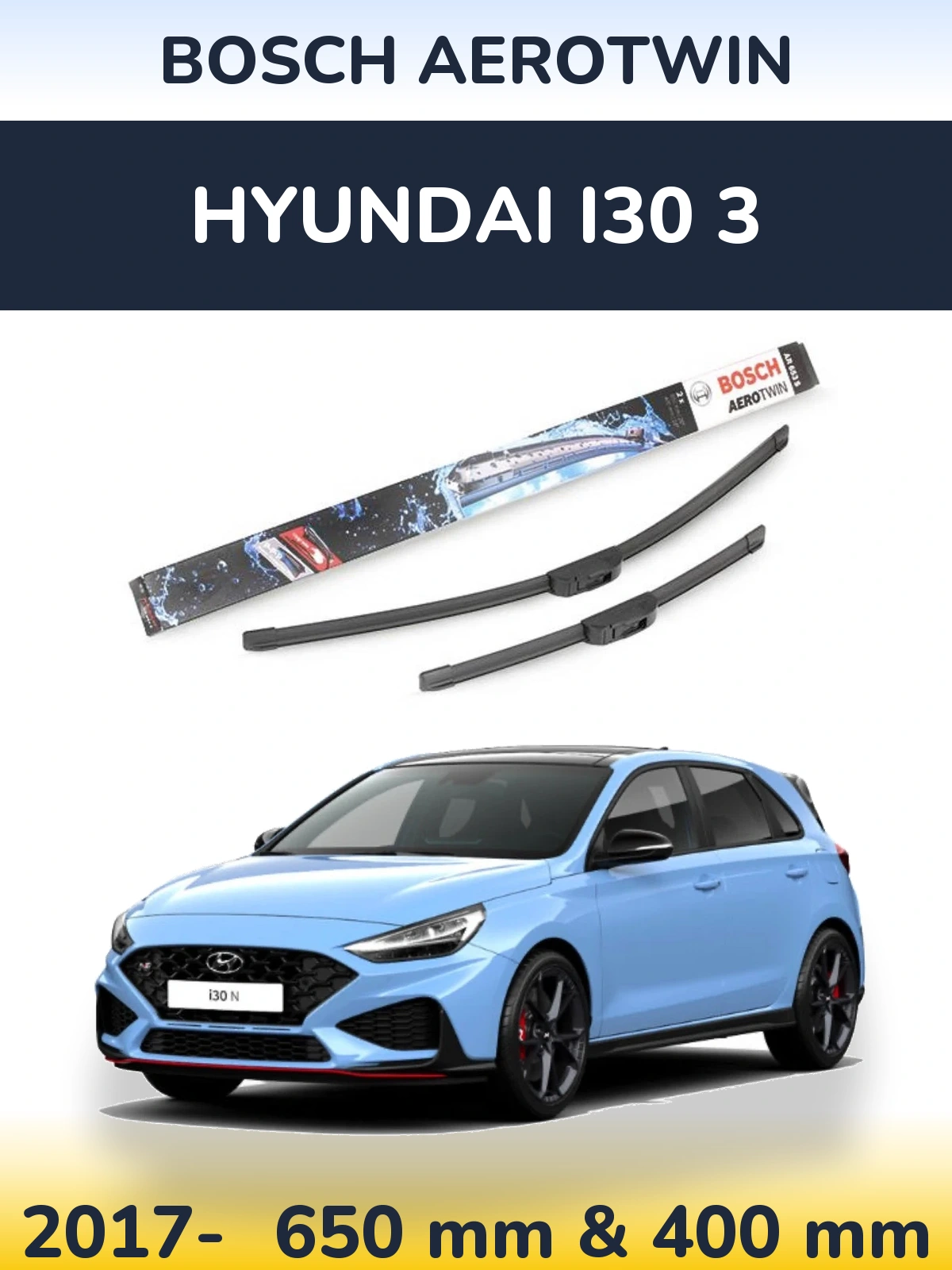 Комплект передних дворников BOSCH AeroTwin 650 & 400 мм для Hyundai i30 3 2017-2026