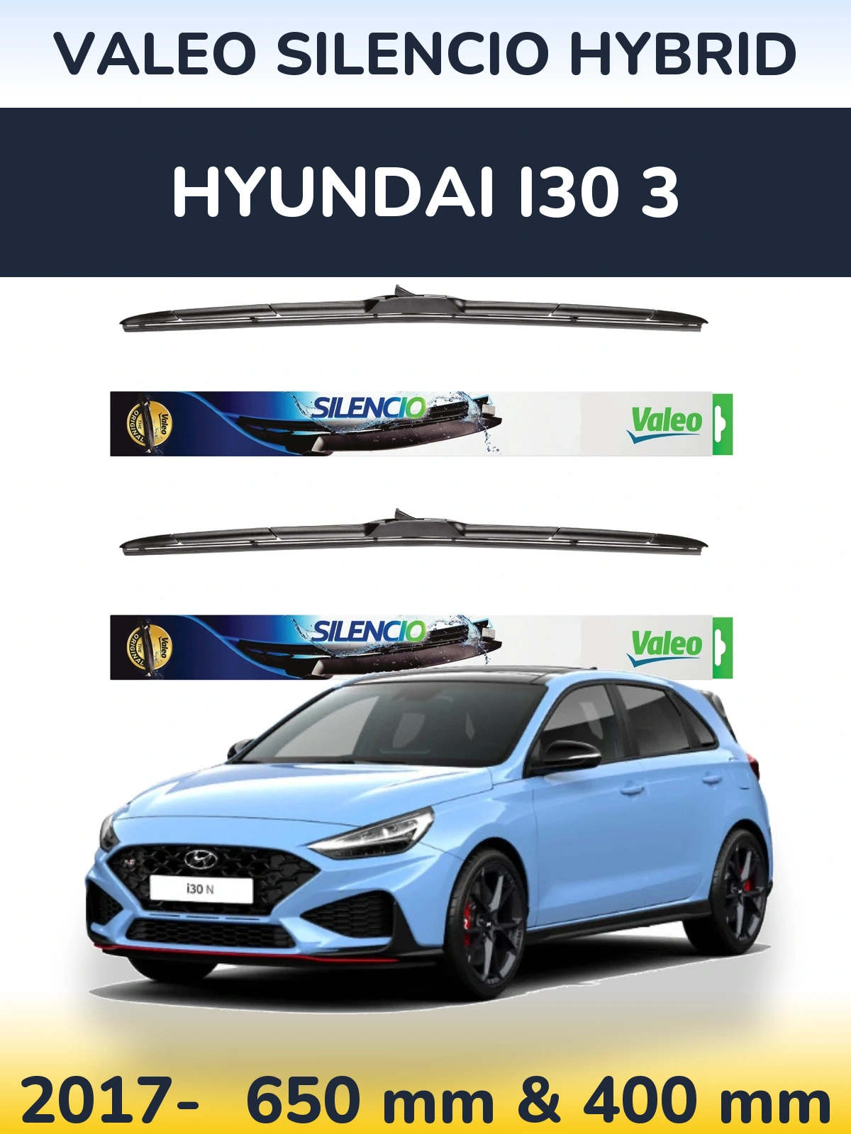 Комплект передних дворников Valeo Silencio Hybrid 650 & 400 мм для Hyundai i30 3 2017-2026