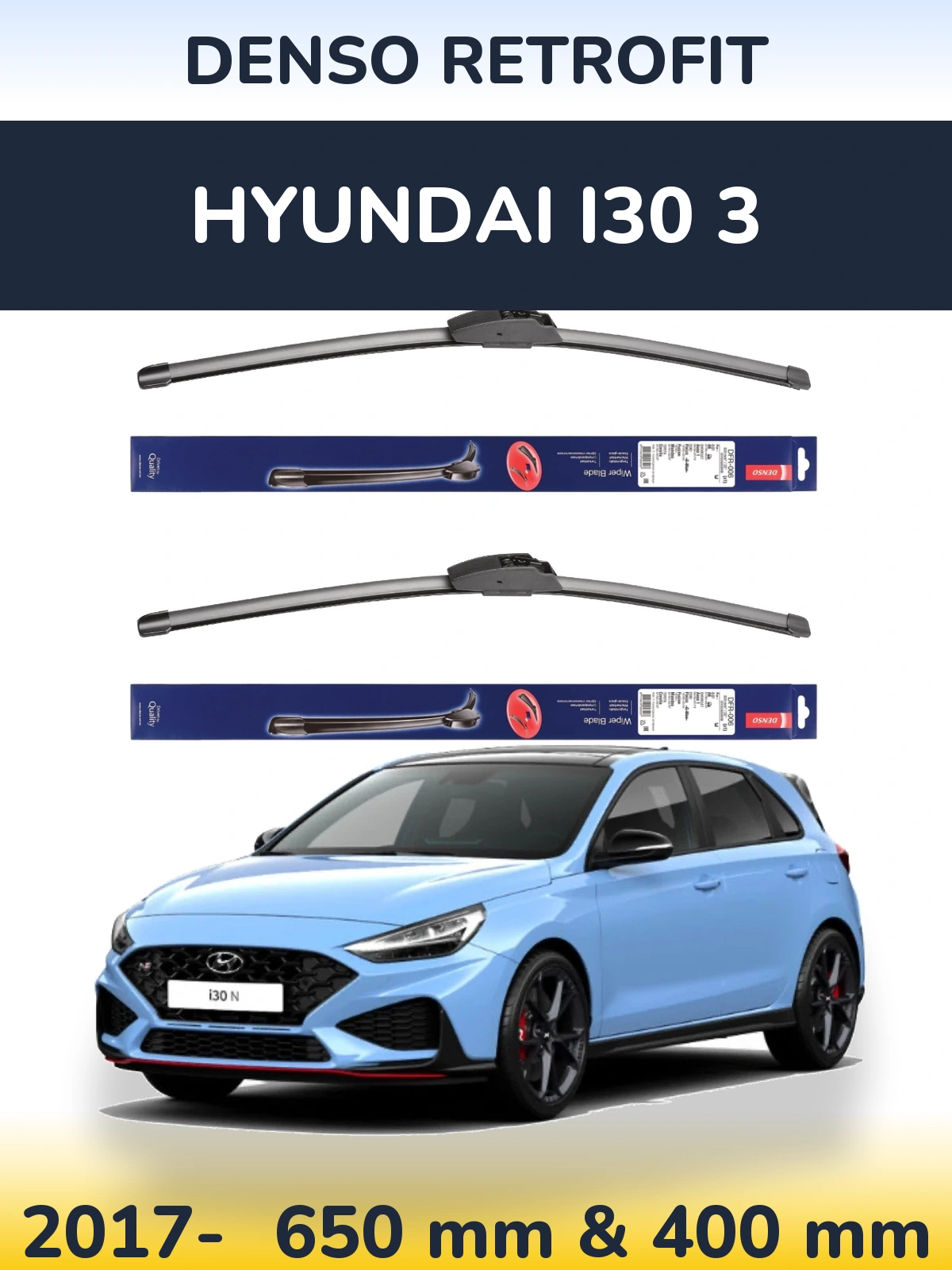 Комплект передних дворников Denso Retrofit 650 & 400 мм для Hyundai i30 3 2017-2026