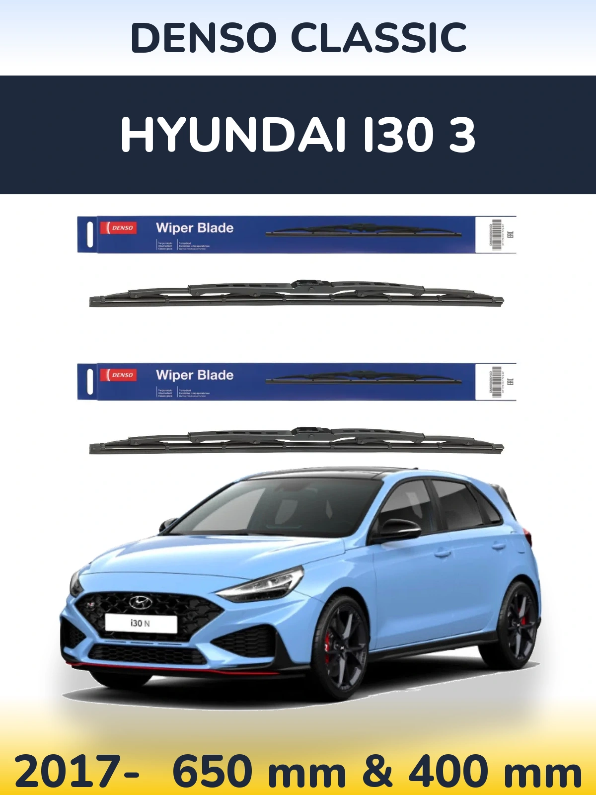 Komplet przednich wycieraczek Denso Classic 650 & 400 mm do Hyundai i30 3 2017-2026