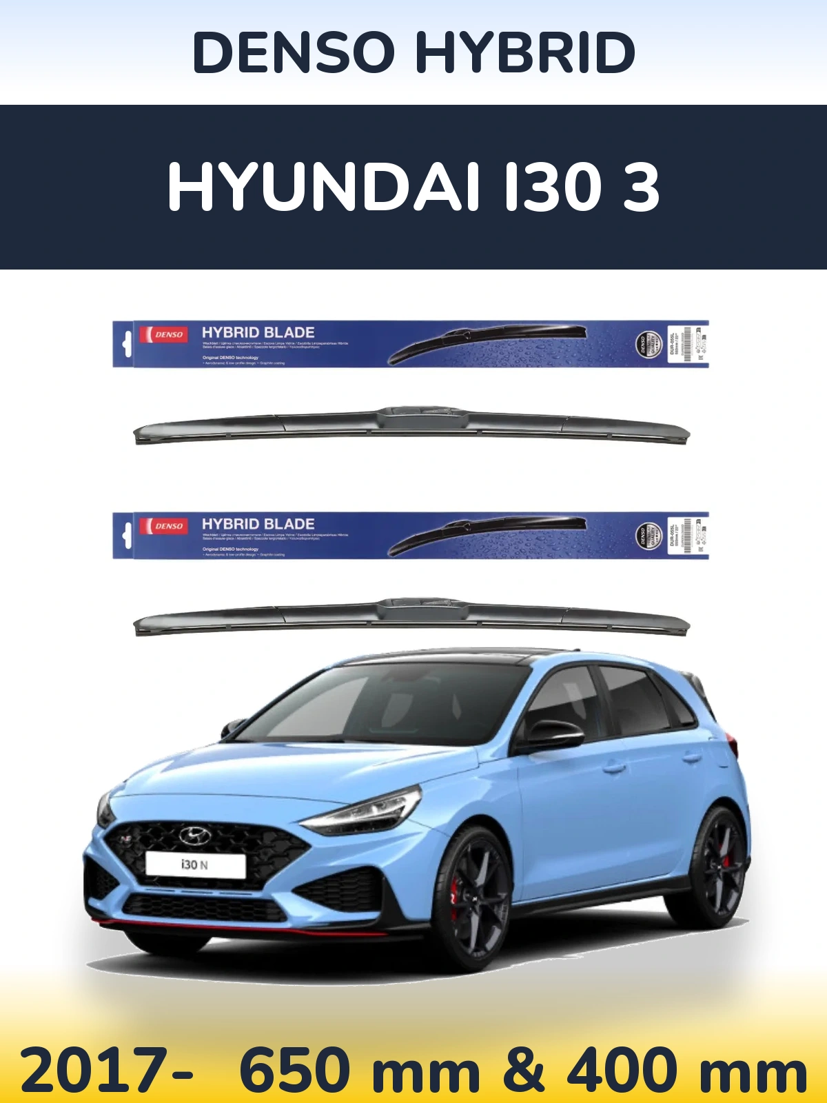 Komplet przednich wycieraczek Denso Hybrid 650 & 400 mm do Hyundai i30 3 2017-2026