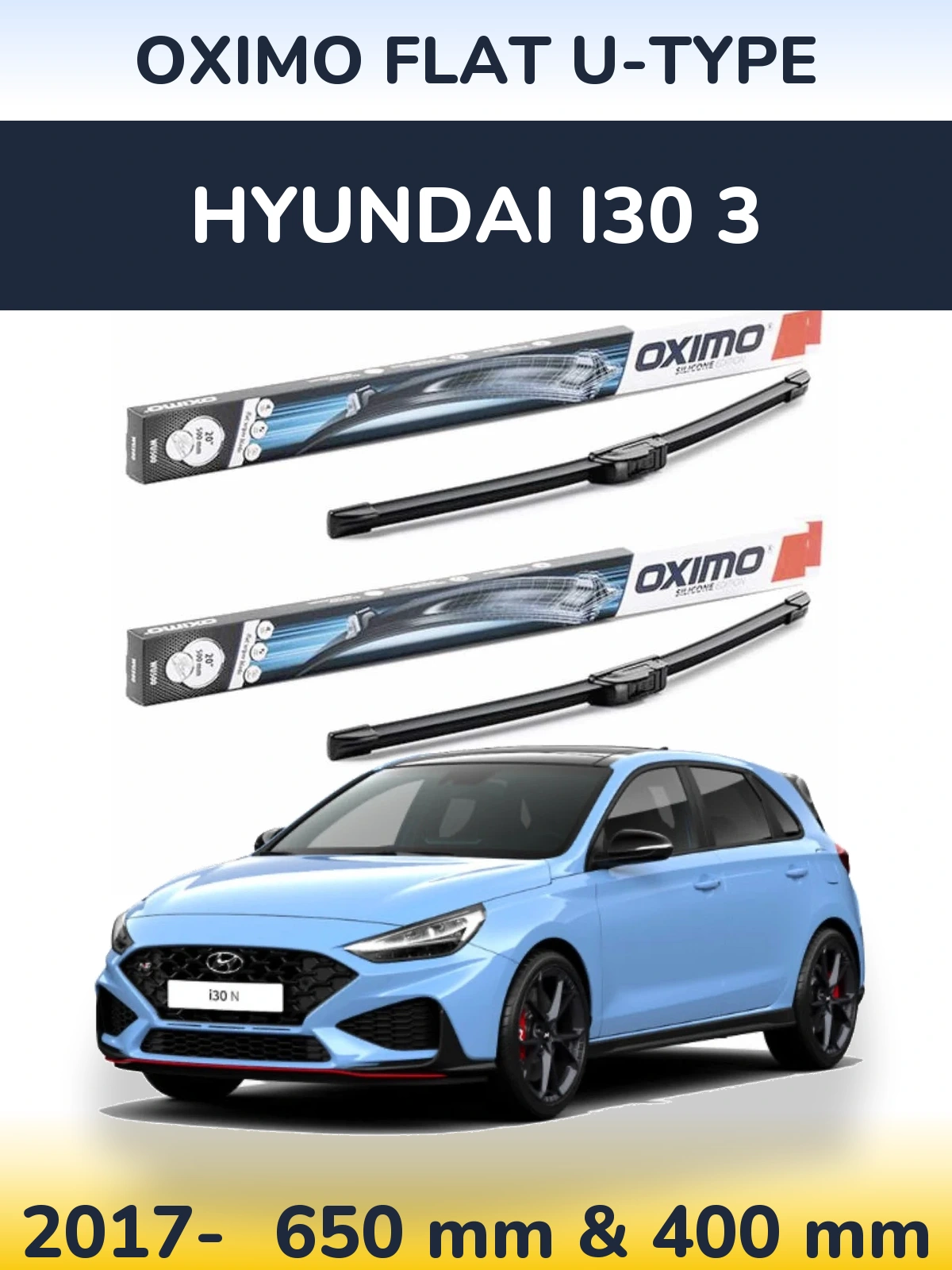 Komplet przednich wycieraczek Oximo Flat U-type 650 & 400 mm do Hyundai i30 3 2017-2026