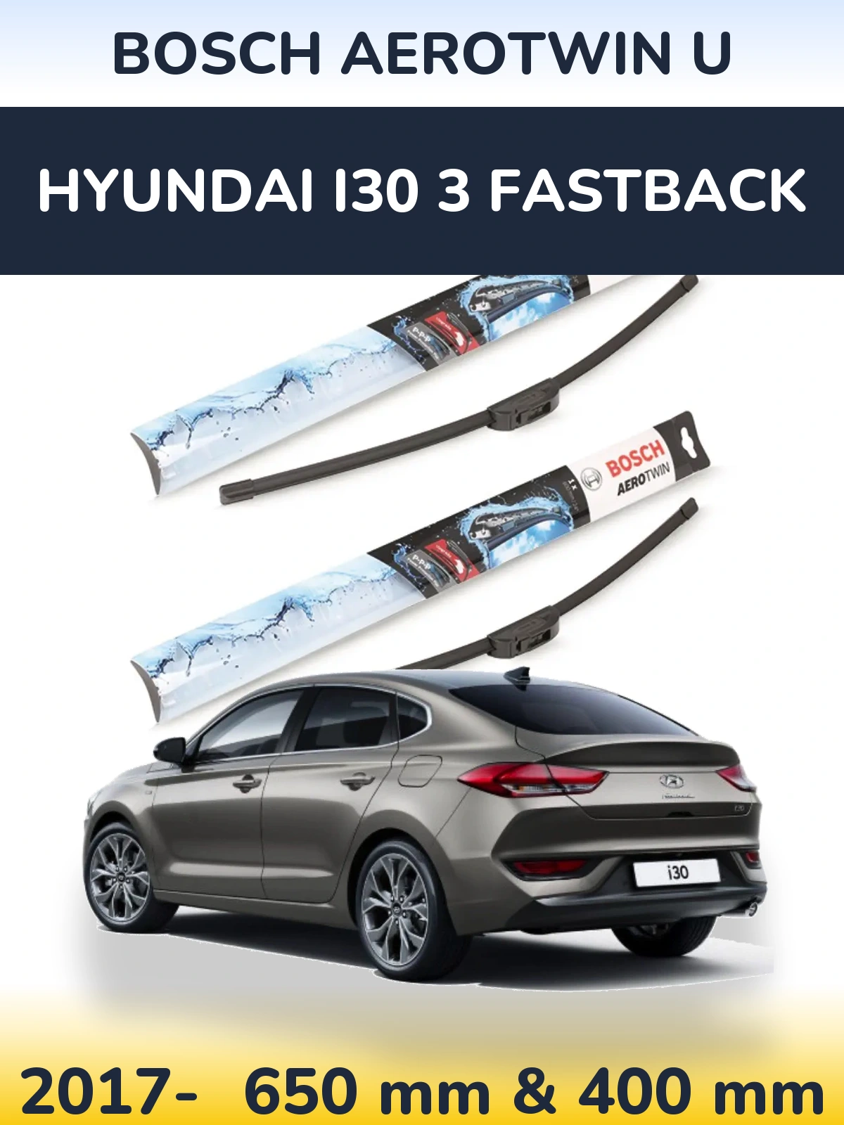 Komplet przednich wycieraczek BOSCH AeroTwin U 650 & 400 mm do Hyundai i30 3 Fastback 2017-2026