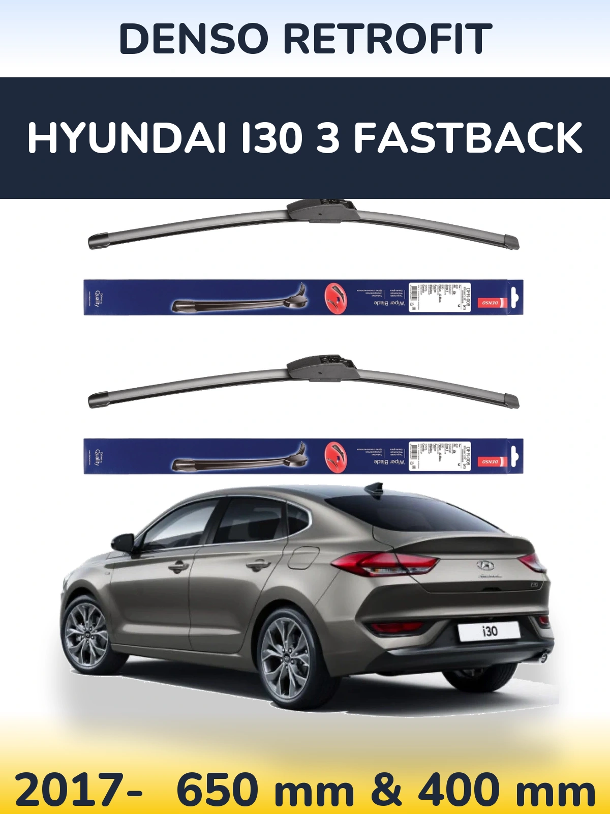 Komplet przednich wycieraczek Denso Retrofit 650 & 400 mm do Hyundai i30 3 Fastback 2017-2026