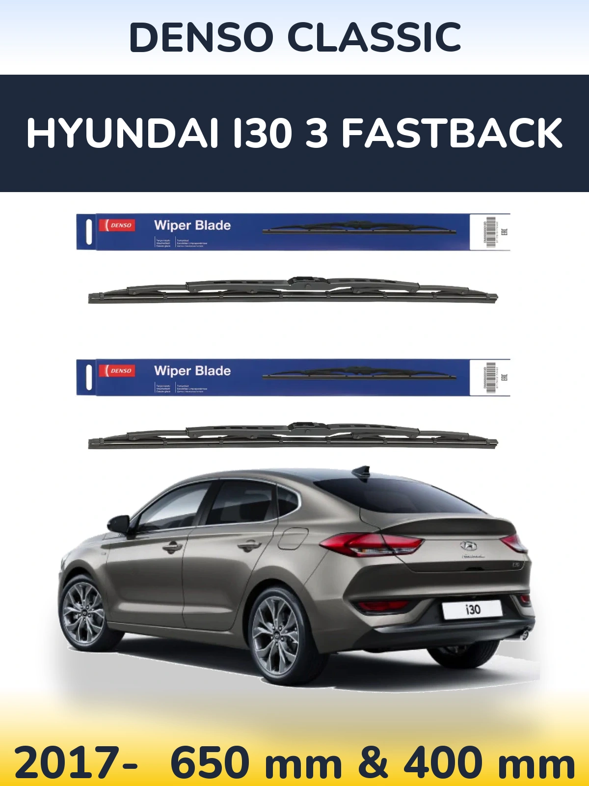 Komplet przednich wycieraczek Denso Classic 650 & 400 mm do Hyundai i30 3 Fastback 2017-2026