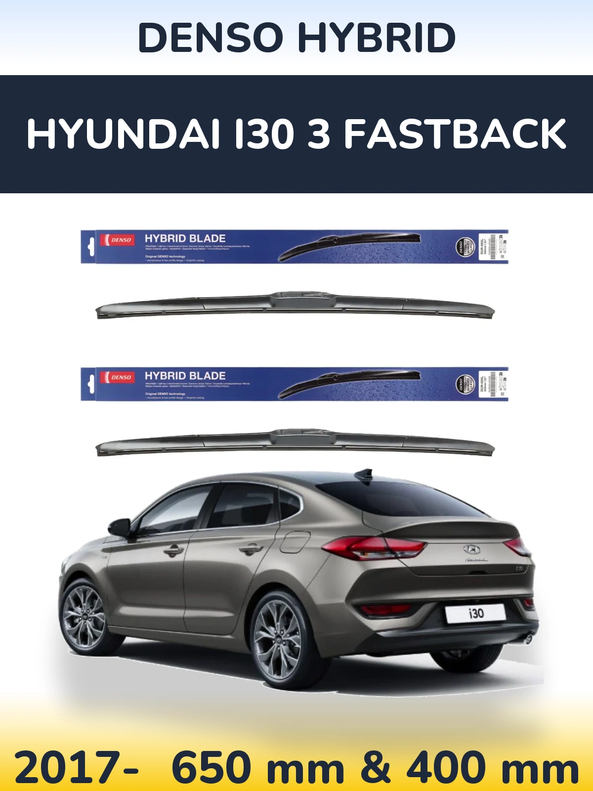 Komplet przednich wycieraczek Denso Hybrid 650 & 400 mm do Hyundai i30 3 Fastback 2017-2026