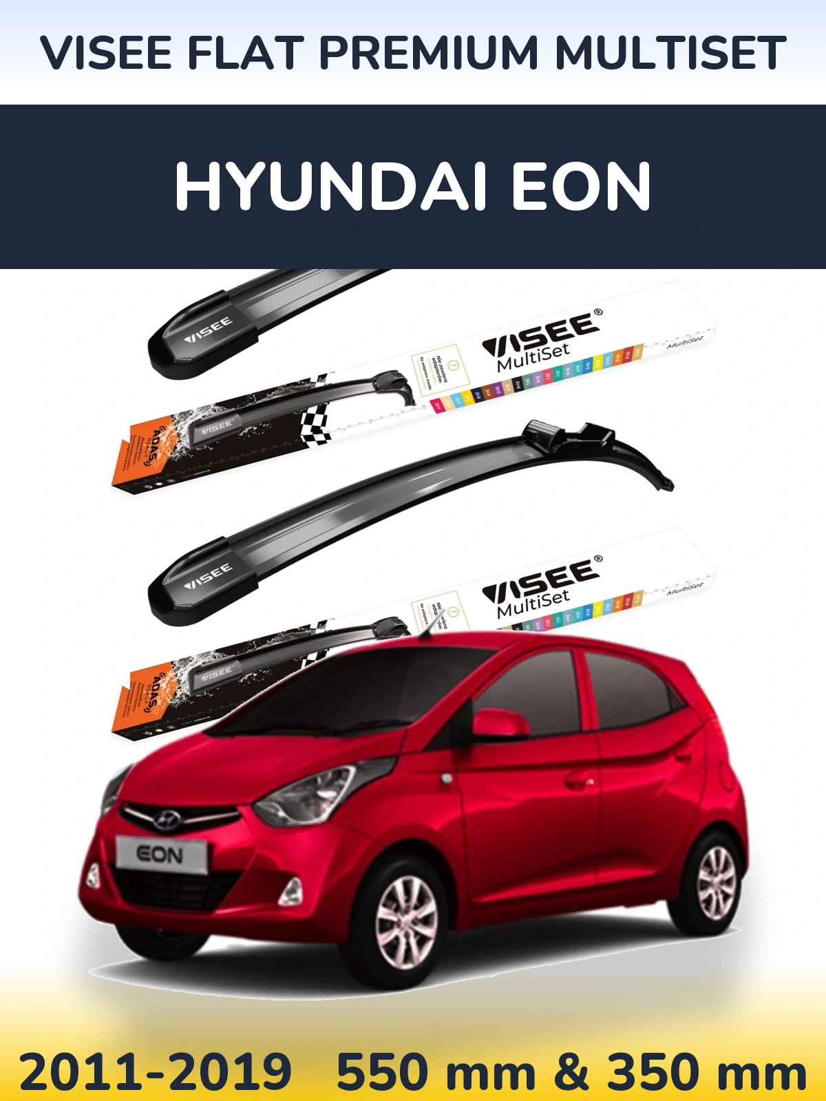 Комплект передних дворников VISEE FLAT PREMIUM MultiSet 550 & 350 мм для Hyundai EON 2011-2019