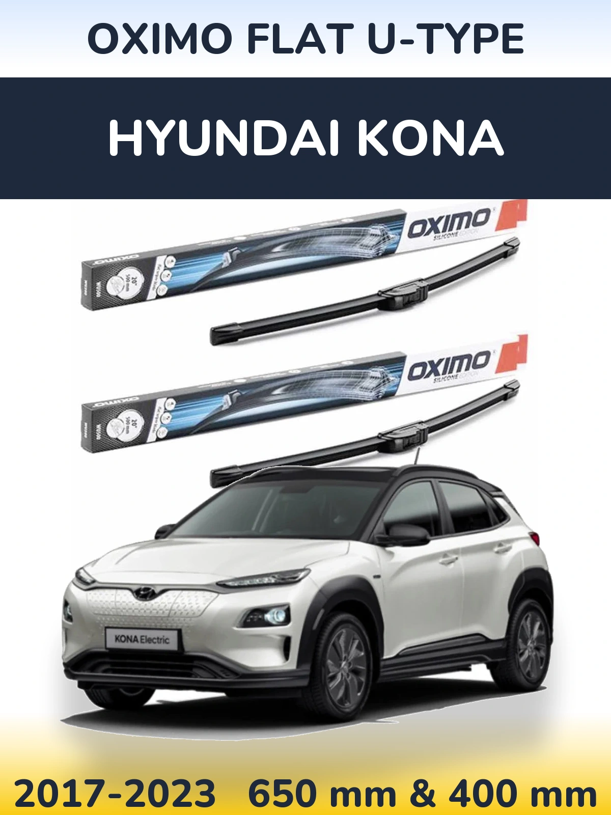 Комплект передних дворников Oximo Flat U-type 650 & 400 мм для Hyundai Kona 2017-2023