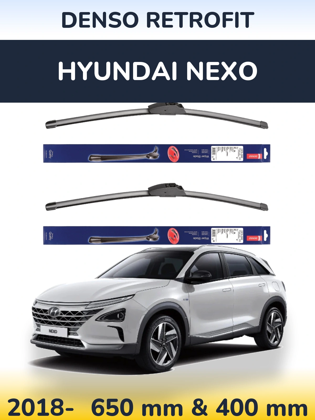 Komplet przednich wycieraczek Denso Retrofit 650 & 400 mm do Hyundai Nexo 2018-2026