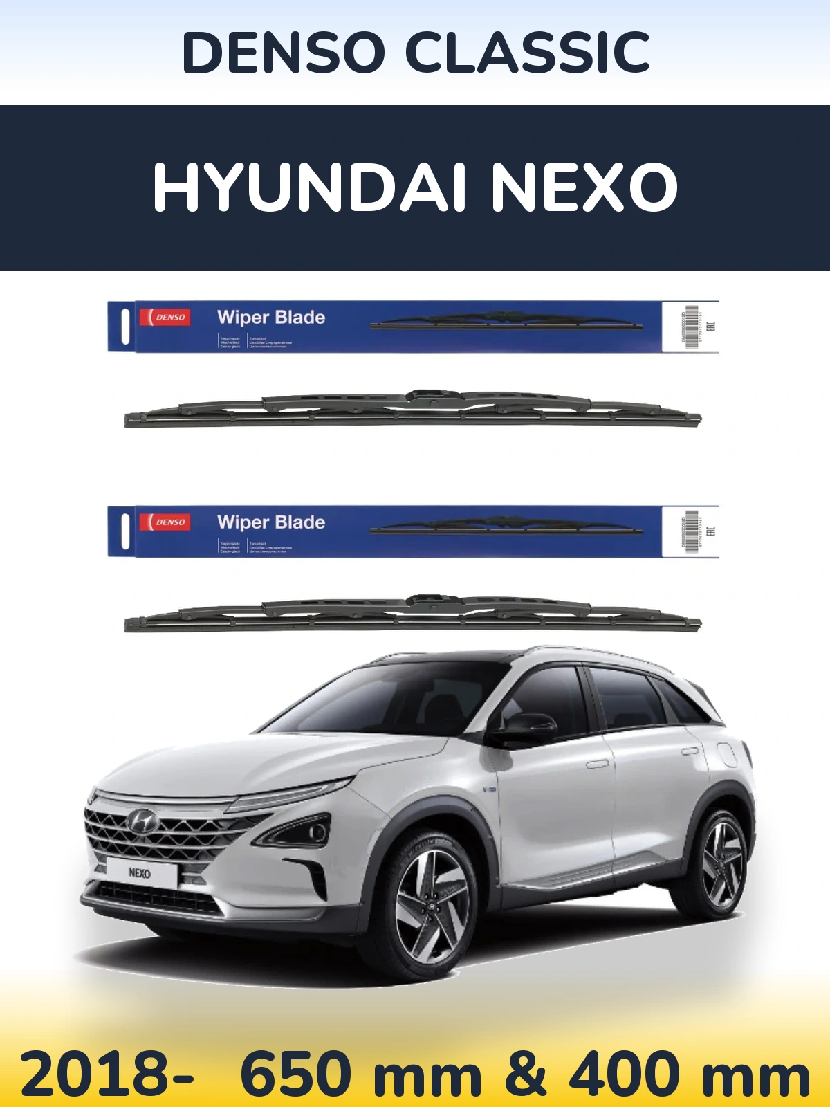 Комплект передних дворников Denso Classic 650 & 400 мм для Hyundai Nexo 2018-2026