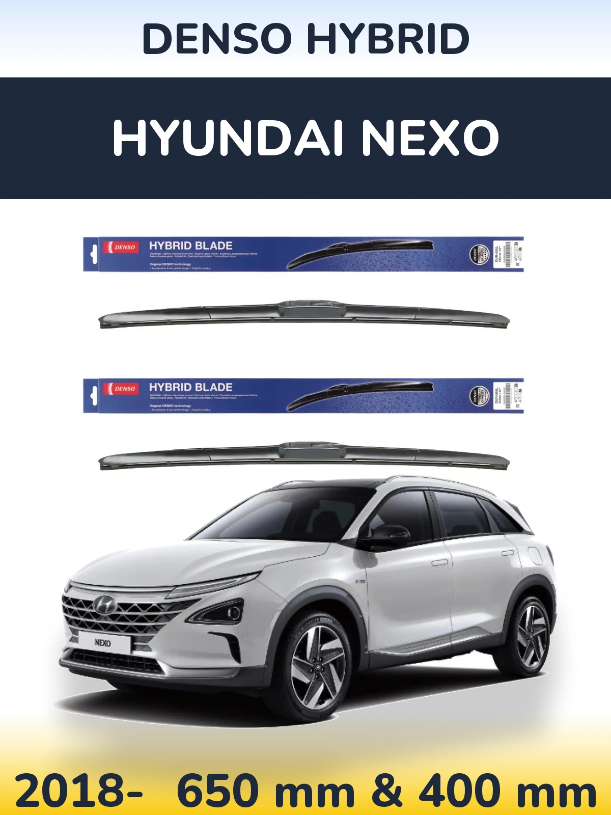 Komplet przednich wycieraczek Denso Hybrid 650 & 400 mm do Hyundai Nexo 2018-2026