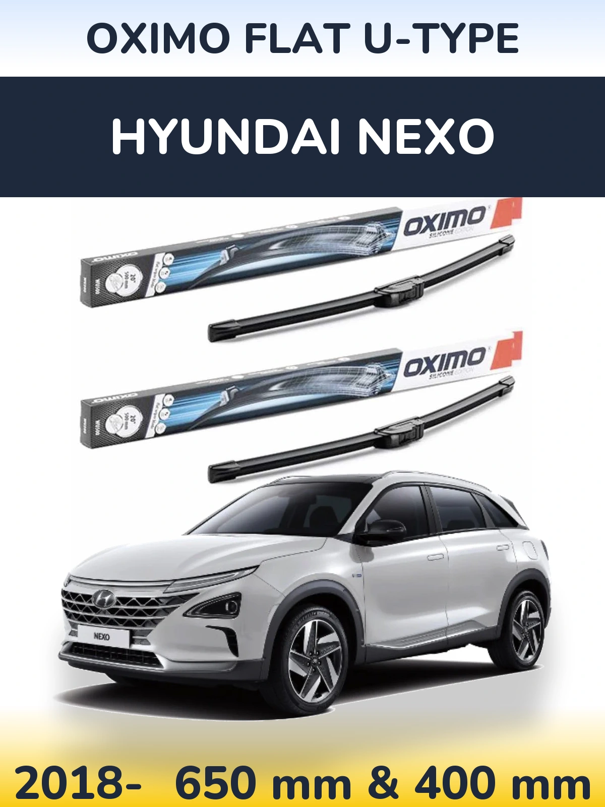 Комплект передних дворников Oximo Flat U-type 650 & 400 мм для Hyundai Nexo 2018-2026