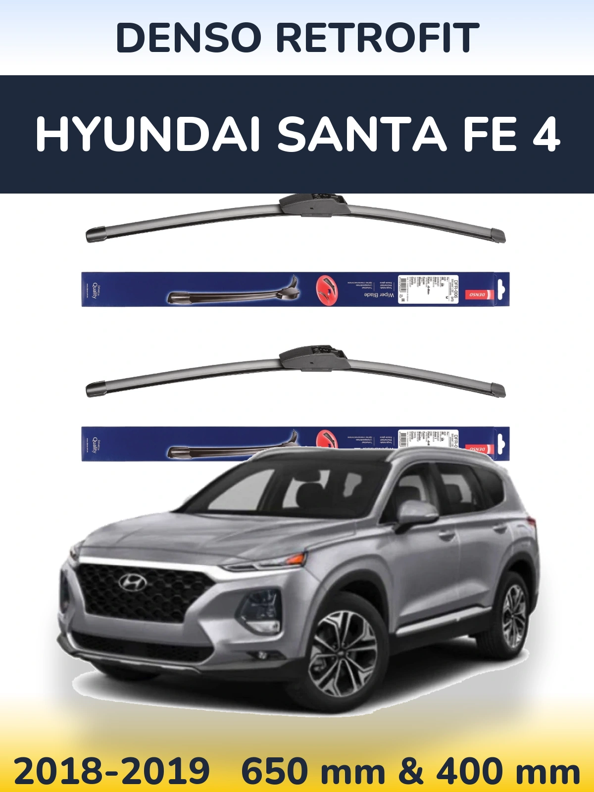 Komplet przednich wycieraczek Denso Retrofit 650 & 400 mm do Hyundai Santa Fe 4 2018-2019