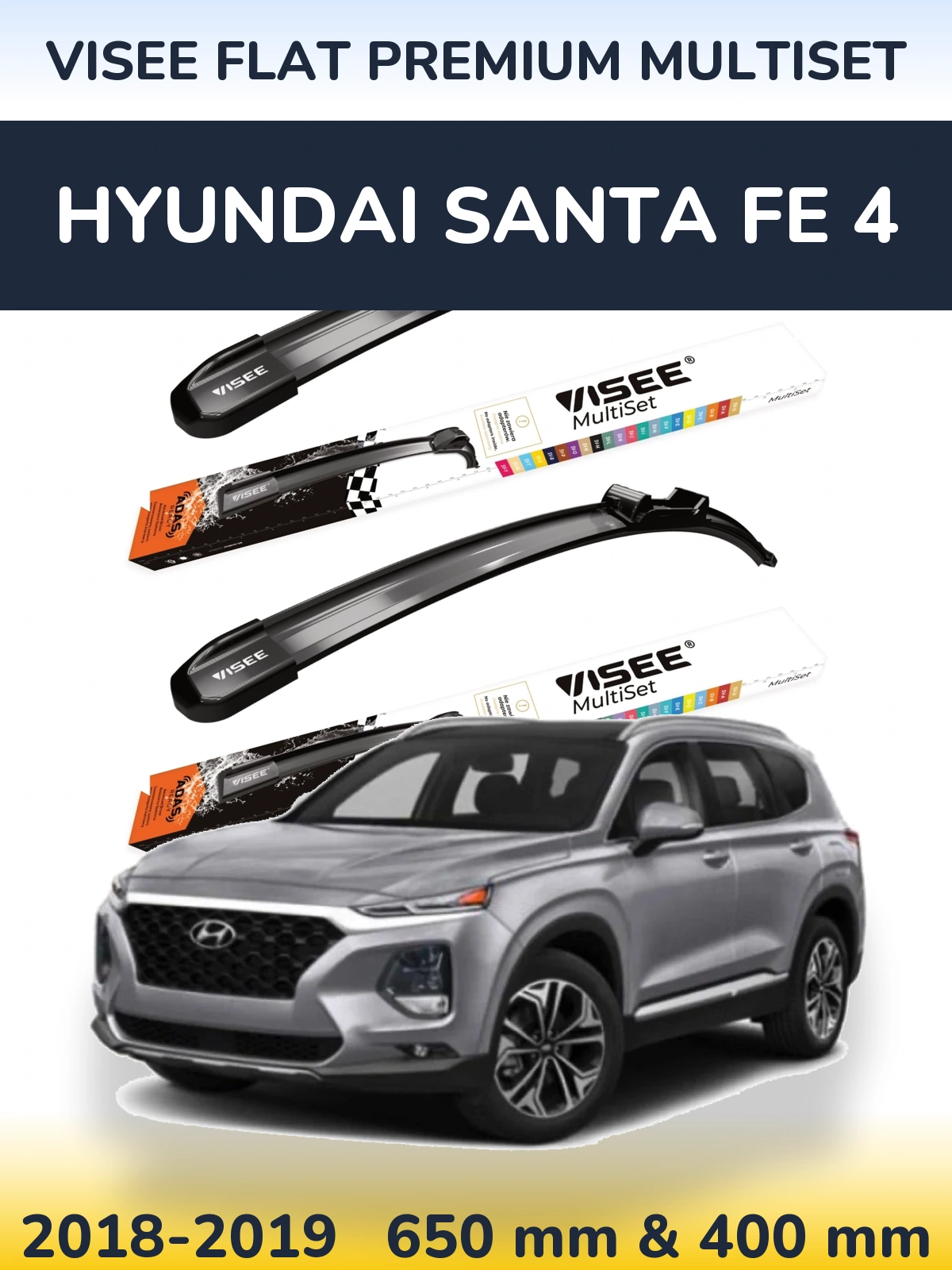 Komplet przednich wycieraczek VISEE FLAT PREMIUM MultiSet 650 & 400 mm do Hyundai Santa Fe 4 2018-2019