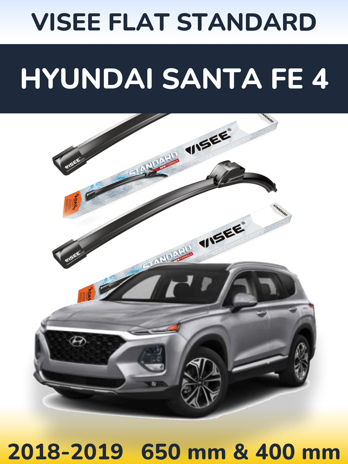 Komplet przednich wycieraczek VISEE FLAT STANDARD 650 & 400 mm do Hyundai Santa Fe 4 2018-2019