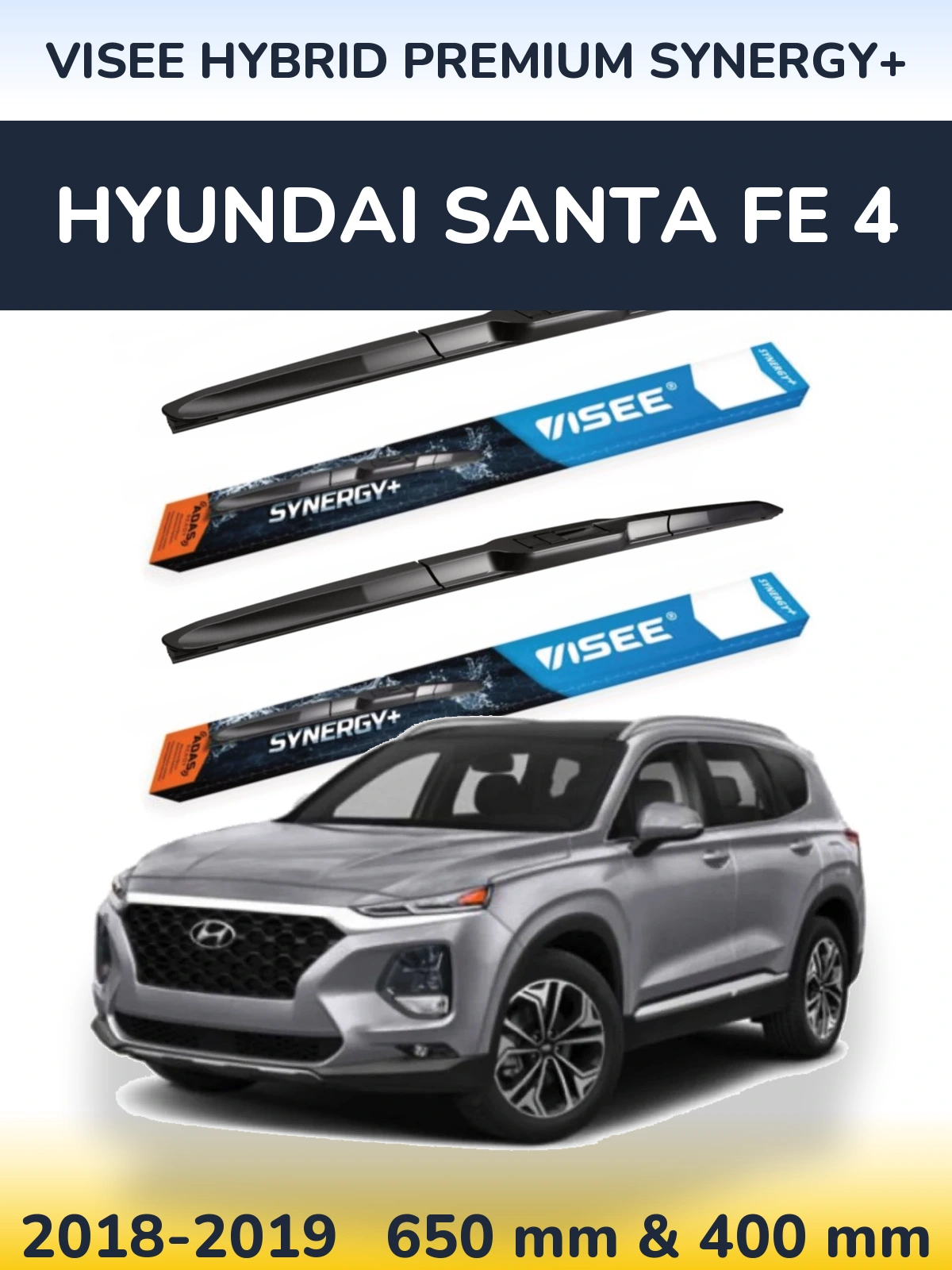 Komplet przednich wycieraczek VISEE HYBRID PREMIUM SYNERGY+ 650 & 400 mm do Hyundai Santa Fe 4 2018-2019