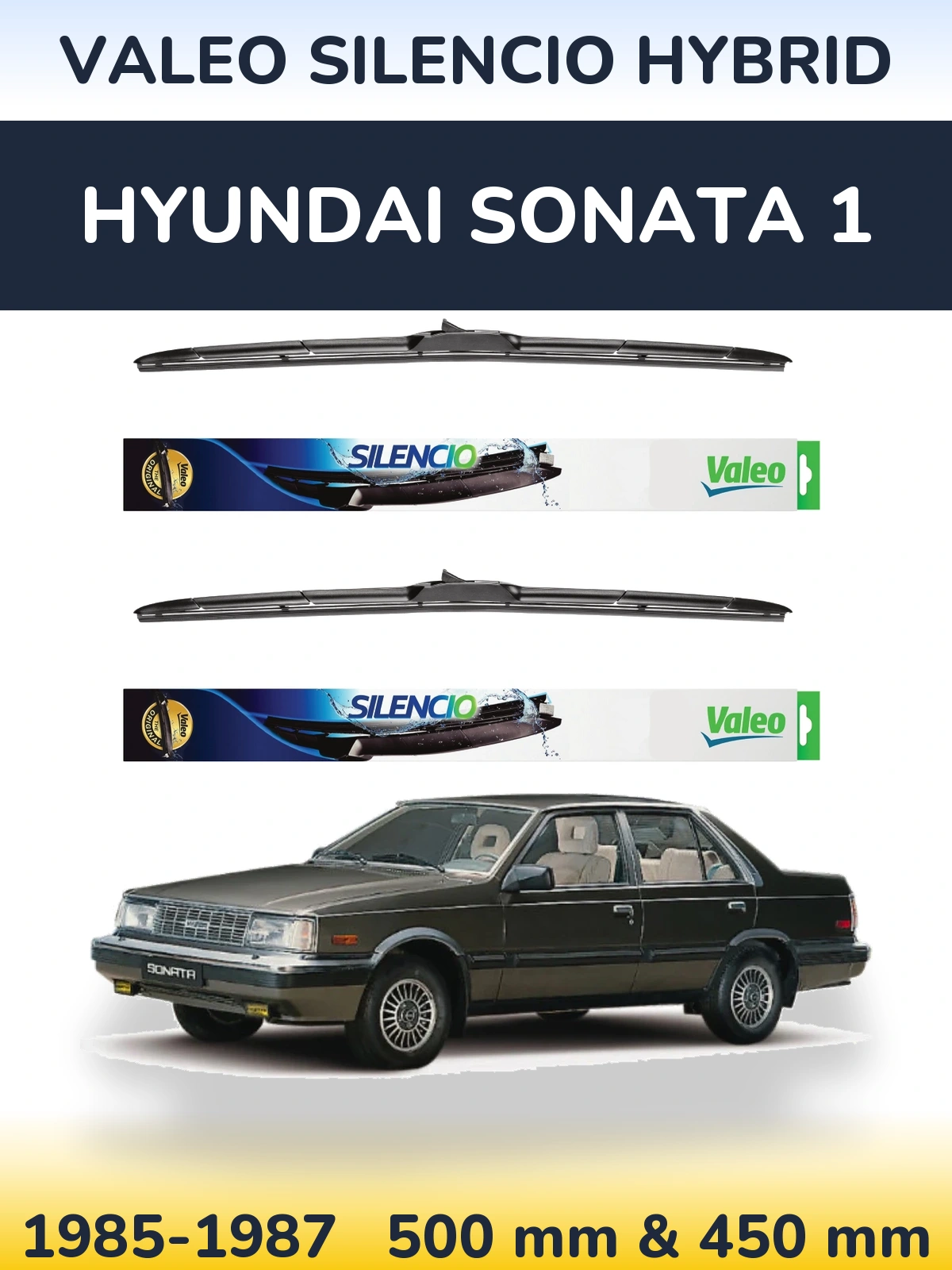 Komplet przednich wycieraczek Valeo Silencio Hybrid 500 & 450 mm do Hyundai Sonata 1 1985-1987